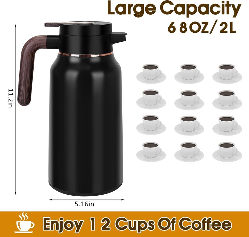 GearRoot 68oz Thermal Coffee Carafe, Stainless Steel Carafes for Hot Liquids 24 Hours, Insulated Coffee Carafes For Keeping Hot Coffee, Hot Water, Tea, Hot Beverage (2 Pack Black) - Image 2